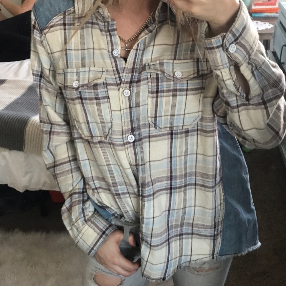 Free people flannel and denim button up
